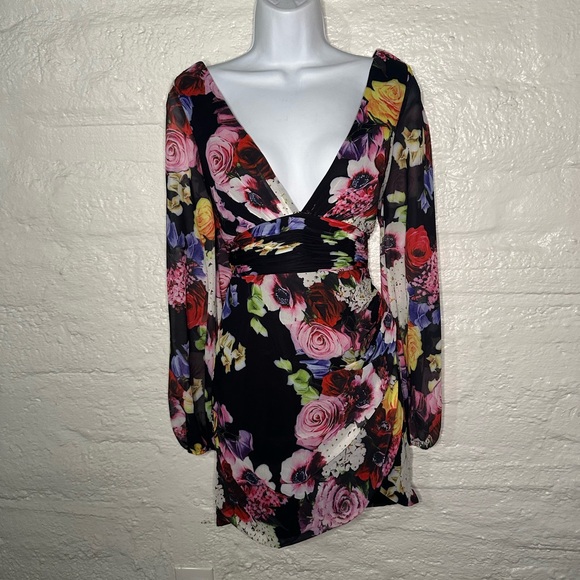 Mac Duggal Multicolor Floral Long Sleeve Dress - Picture 3 of 8